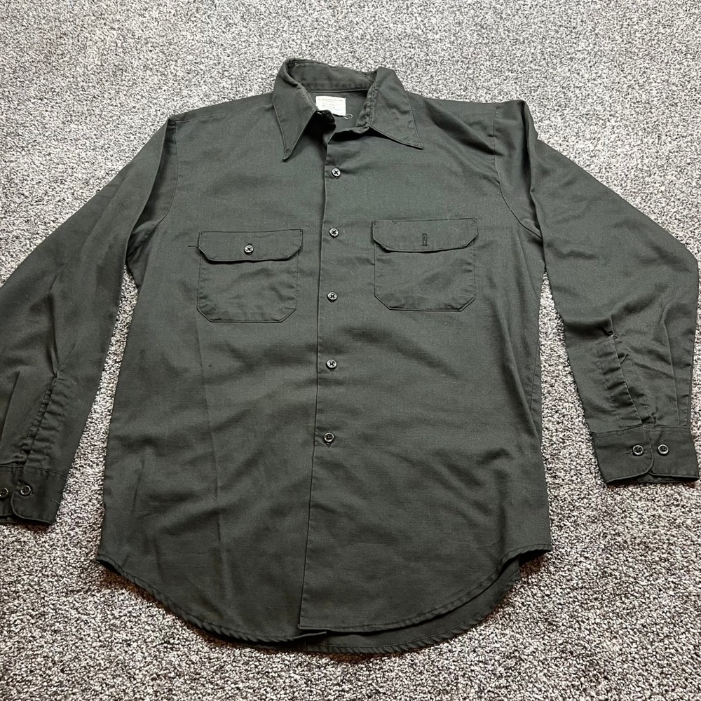 MW Big Mac Shirt Mens M‎ No Iron Work Long Sleeve Black 60s 70s